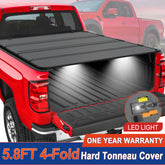 5.8FT 4-Fold Hard Bed Tonneau Cover For 14-18 Chevy Silverado GMC Sierra w/ LED