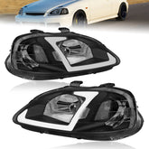 LED DRL Headlights Assembly For 1999-2000 Honda Civic EK EJ EM with Smoke Housing/Clear Lens/Clear Reflector