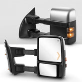 Extendable Chrome Towing Mirrors For 2008-2016 Ford F250/F350/F450/F550, Power Heated w/ Smoked Turn Signal Lights (Set of 2)