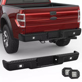 Black Rear Bumper w/ LED Lights For 2009-2014 Ford F150 F-150 w/o Parking Aid Sensor Holes