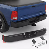 Black Side Separated Rear Bumper For 2009-2018 Dodge Ram 1500 2010-2012 Dodge Ram 2500 3500 w/o Sensor & Dual Exhaust