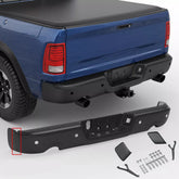 Black Side Separated Rear Bumper For 2009-2018 Dodge Ram 1500 w/Dual Exhaust & Sensor Holes