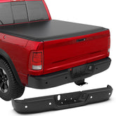 Black Separated Rear Bumper For 2009-2018 Ram 1500 2010-2012 Ram 2500 3500 w/Object Sensor Hole w/o Dual Exhaust