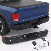Black Side Separated Rear Bumper For 2009-2018 Dodge Ram 1500 w/ Sensor Holes w/o Dual Exhaust