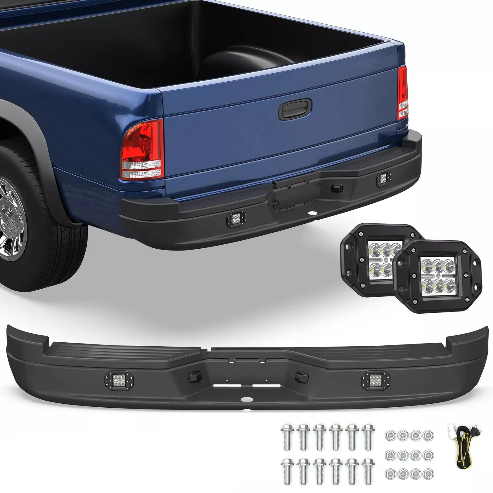 2005 Dodge Dakota Rear Bumper Black Steel Rear Step Bumper w/ LED Light For 2005-2010 Dodge Dakota 2
