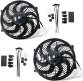 14" Black Universal Slim Fan Push/Pull Electric Radiator Cooling 12V Mount Kit (Set of 2)