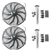 16" Universal Slim Fan Push/Pull Electric Radiator Cooling 12V w/ Mount Kit (Set of 2)