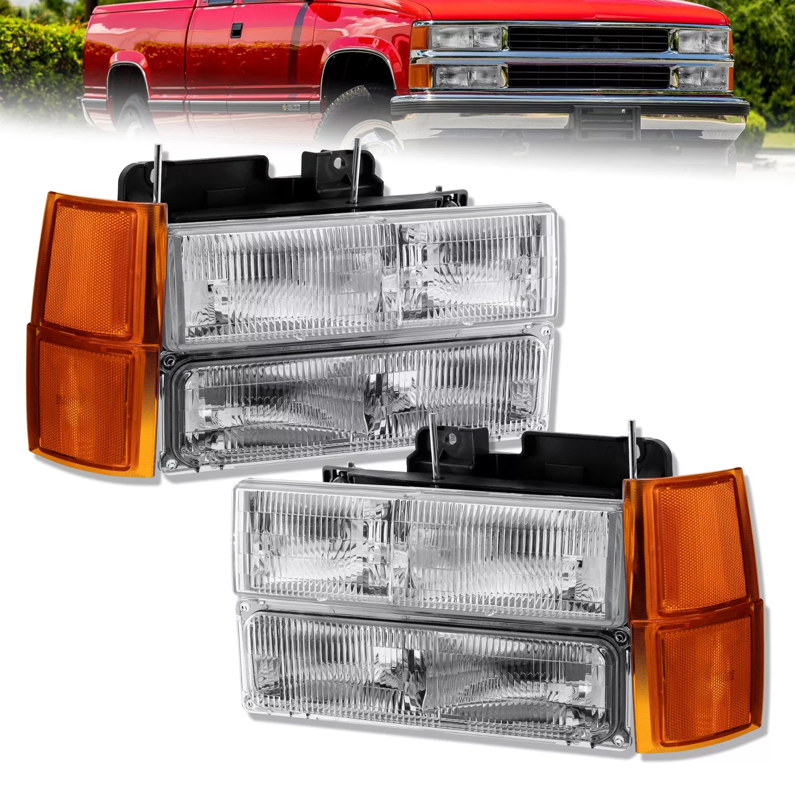 Pair Halogen Headlights For Chevy C1500 Suburban Silverado K1500 1994-1999 – DOT/SAE