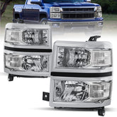 Chrome Headlights Assembly For 2014-2015 Chevy Silverado 1500 LH+RH