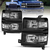 Black Headlights Assembly Front Lamps For 2014-2015 Chevy Silverado 1500 LH+RH