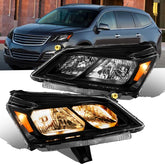 Black Halogen Headlights Assembly Amber Corner Headlamps For 2013-2017 Chevy Traverse LH+RH