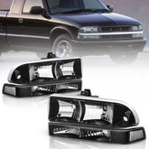 Chrome Headlights w/ Bumper Lamps Assembly Clear Reflector Headlamps For 1998-2004 Chevrolet Blazer S10 Pickup LH+RH
