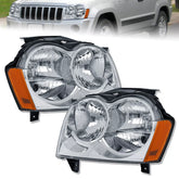 Chrome Front Headlights Assembly Amber Corner For 2005-2007 Jeep Grand Cherokee