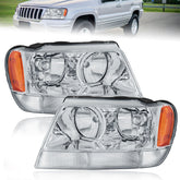 Chrome Housing Headlights Assembly Amber Corner For 1999-2004 Jeep Grand Cherokee 2pcs