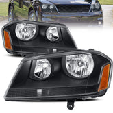 Black Housing Headlight Assembly For 2008-2014 Dodge Avenger w/ Clear Lens Amber Reflector LH+RH