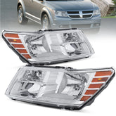 Chrome Housing Headlights Assembly For 2009-2020 Dodge Journey 4-Door Sport w/ Clear Lens Amber Corner LH+RH