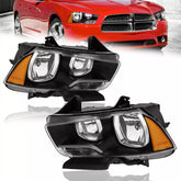 Black Housing Amber Corner Headlight Assembly For 2011-2014 Dodge Charger Halogen LH+RH