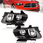 Black Housing Clear Corner Headlights Assembly For 2011-2014 Dodge Charger Halogen LH+RH