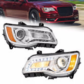 LED DRL Projector Headlights w/ Amber Corner For 2011-2023 Chrysler 300 3.6L LH+RH