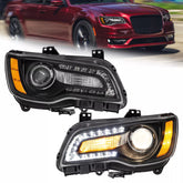 LED DRL Black Projector Headlights Assembly w/ Amber Corner For 2011-2023 Chrysler 300 LH+RH