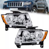 Chrome Headlights Amber Corner For 2011-2013 Jeep Grand Cherokee 2011-2017 Jeep Compass LH+RH