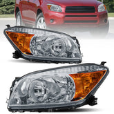 Chrome Housing Headlights Assembly For 2006-2008 Toyota RAV4 w/ Clear Lens Amber Corner LH+RH