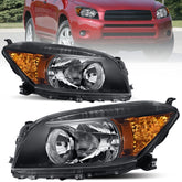 Black Housing Headlights Assembly For 2006-2008 Toyota RAV4 4-Door Sport w/ Clear Lens Amber Corner LH+RH