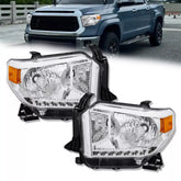 Chrome Headlights Amber Corner For 2014-2021 Toyota Tundra Halogen W/O LED DRL LH+RH