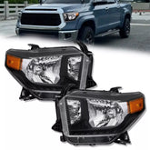 Black Housing Clear Lens Amber Corner Headlights For 2014-2021 Toyota Tundra W/O LED DRL LH+RH