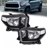 Black Housing Clear Corner Headlights Assembly For 2014-2021 Toyota Tundra Halogen W/O LED DRL LH+RH