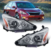 Chrome Housing Headlight Assembly For 2013-2015 Nissan Altima 4-Door Sedan Halogen Only LH+RH