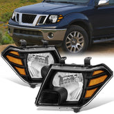Black Headlights Assembly For 2009-2021 Nissan Frontier Headlamps w/ Clear Lens Amber Corner LH+RH