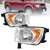 Chrome Headlights Assembly w/ Amber Corner For 2003-2008 Honda Element 2.4L LH+RH