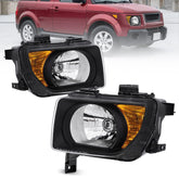 Black Housing Headlights Assembly w/ Amber Corner For 2003-2008 Honda Element EX 2.4L LH+RH