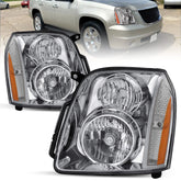 Chrome Headlights Assembly For 2007-2014 GMC Yukon Denali XL W/ Clear Lens Amber Corner LH+RH