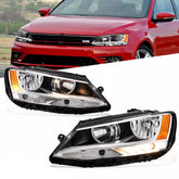 Black Housing Clear Lens Headlights Assembly For 2011-2018 VW Jetta 4-Door Sedan Halogen 2pcs