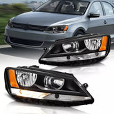 Black Housing Headlights Assembly For 2011-2018 Volkswagen Jetta 4-Door Sedan 2pcs