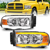 Black Housing Headlights w/ LED Tube For 2002-2005 Dodge Ram 1500 2003-2005 Dodge Ram 2500 3500 2pcs