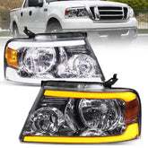 Chrome LED DRL Headlight Assembly w/ Turn Signal For 2004-2008 Ford F150 Mark LT LH+RH