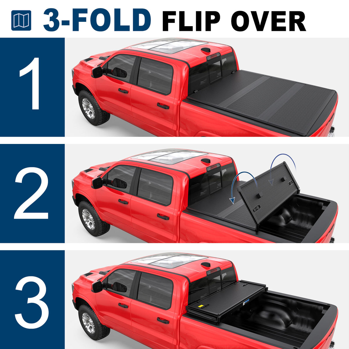 3-Fold 5.6/5.7FT FRP Hard Tonneau Cover For 2009-2024 Ram 1500 Truck B ...