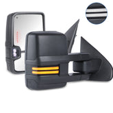 Black Power Folding Switchback Tow Mirrors For 2014-2018 Chevy Silverado GMC Sierra 1500 w/ White Running Light (Set of 2)