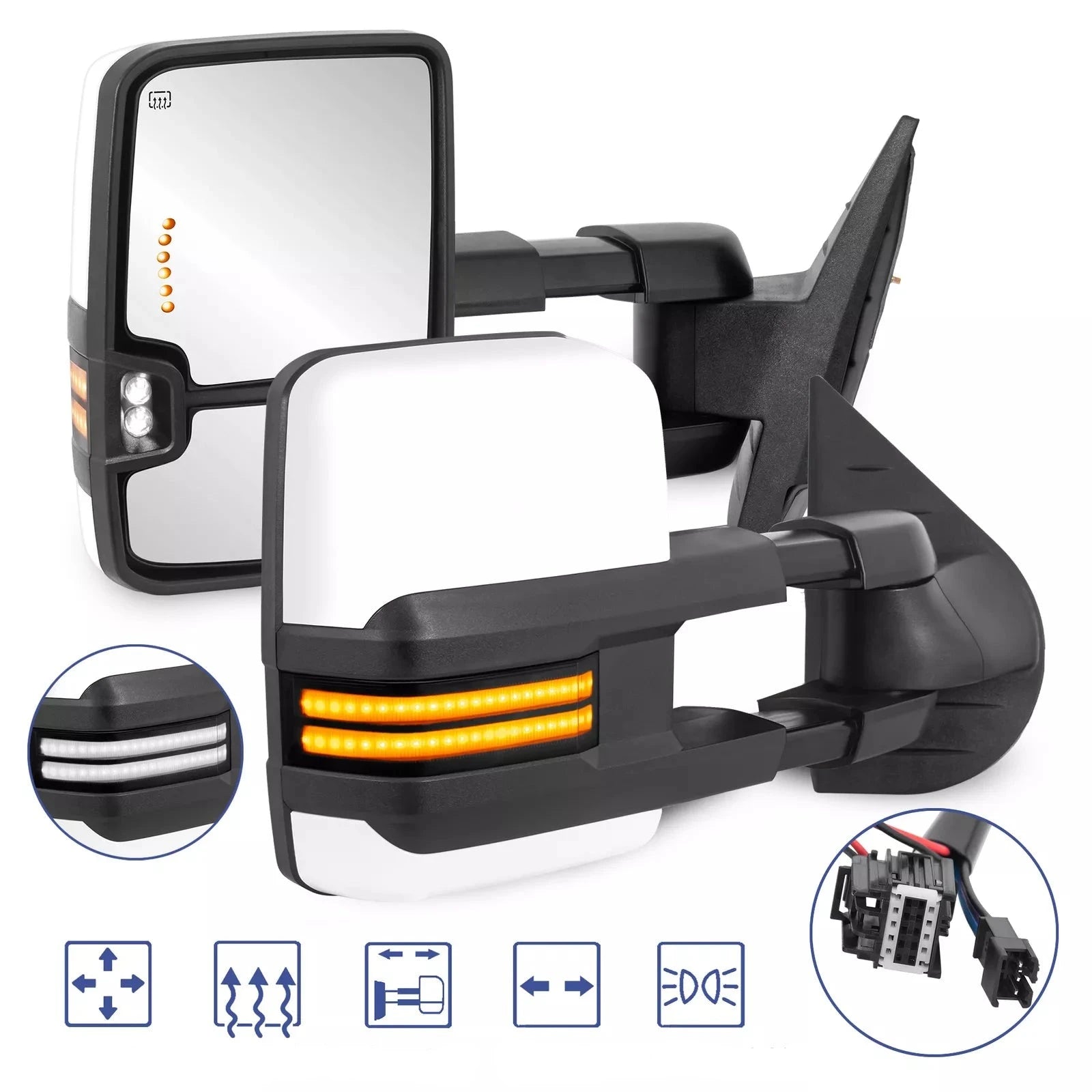 SANOOER Switchback Tow Mirrors – 2003-2006 Chevy Silverado / GMC Sierra – White 8624 – Heated/Extendable