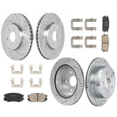 Front+Rear Drilled Disc Rotors Brake Pads Kits For 2010-2017 Chevy Equinox GMC Terrain 5-Lug (Set of 8)