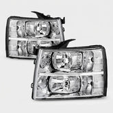 Headlight Assembly For 2007-2013 Chevy Silverado 1500 2500HD 3500HD, Chrome Housing Clear Lens Clear Reflector Front Lamps (Set of 2)