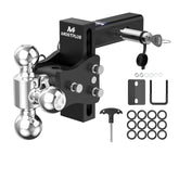 6" Adjustable Trailer Tow Hitch with 2" Receiver 1-7/8", 2" & 2-5/16" Tri-Ball Mount, 5000-15000 LBS GTW For Most Truck & SUV