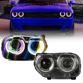 RGB LED Headlights For 2015-2020 Dodge Challenger SE R/T with Dual Beam Lens Projector Front Lamp AssemblyRGB LED Headlights For 2015-2020 Dodge Challenger SE R/T with Dual Beam Lens Projector Front Lamp Assembly