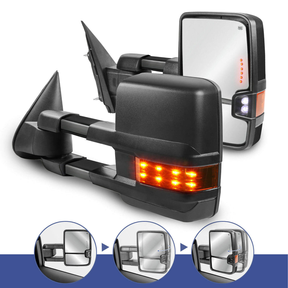 Pair Power Heated Tow Mirrors For Chevy Tahoe Suburban GMC Yukon 2015-2020 – Manual Fold, Bolt-On