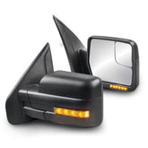 Black Power Heated Side View Mirrors for 2004-2014 Ford F150 w/ Sequential Turn Light, Puddle Light