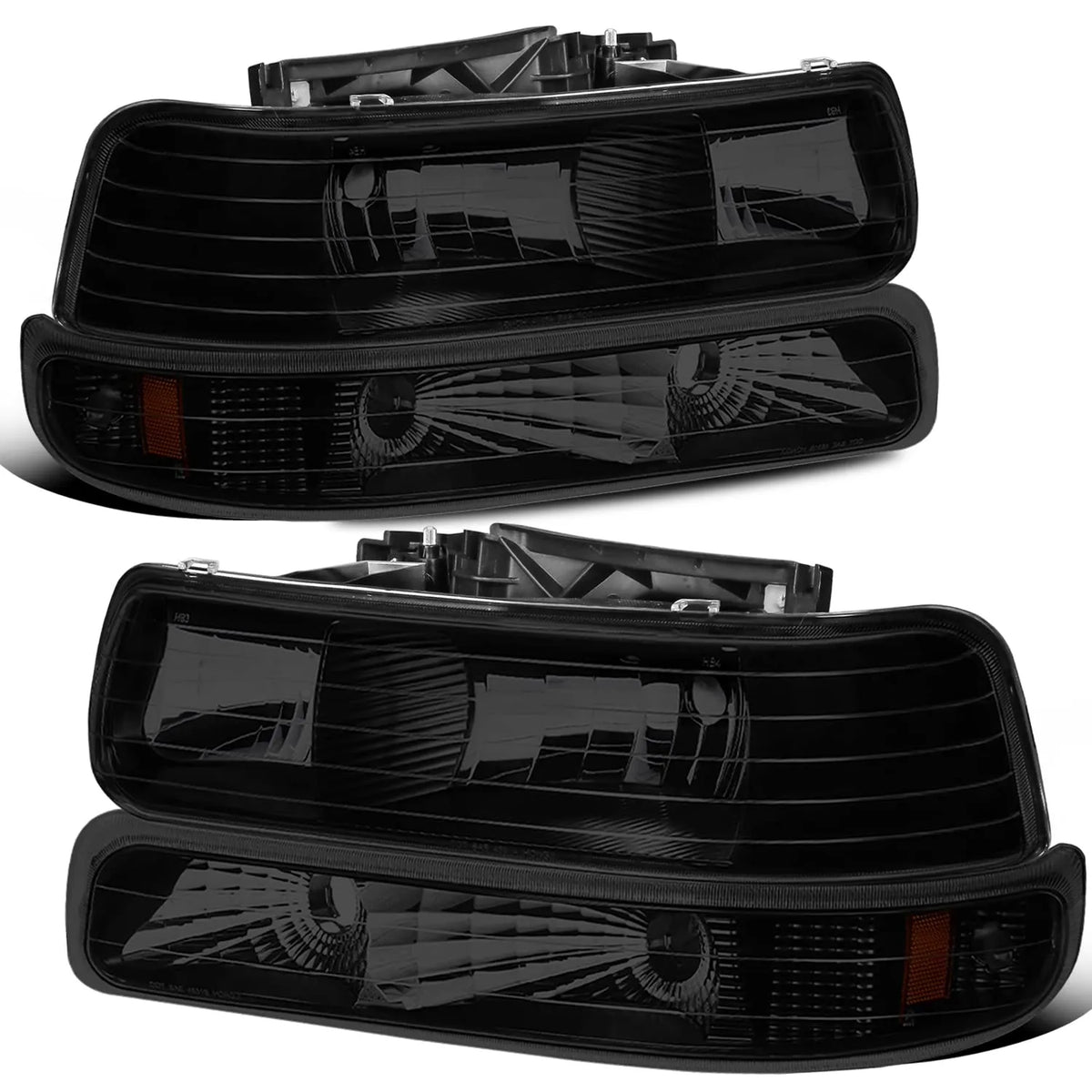 Black Housing Headlights & Bumper Lights For 19992002 Chevy Silverado