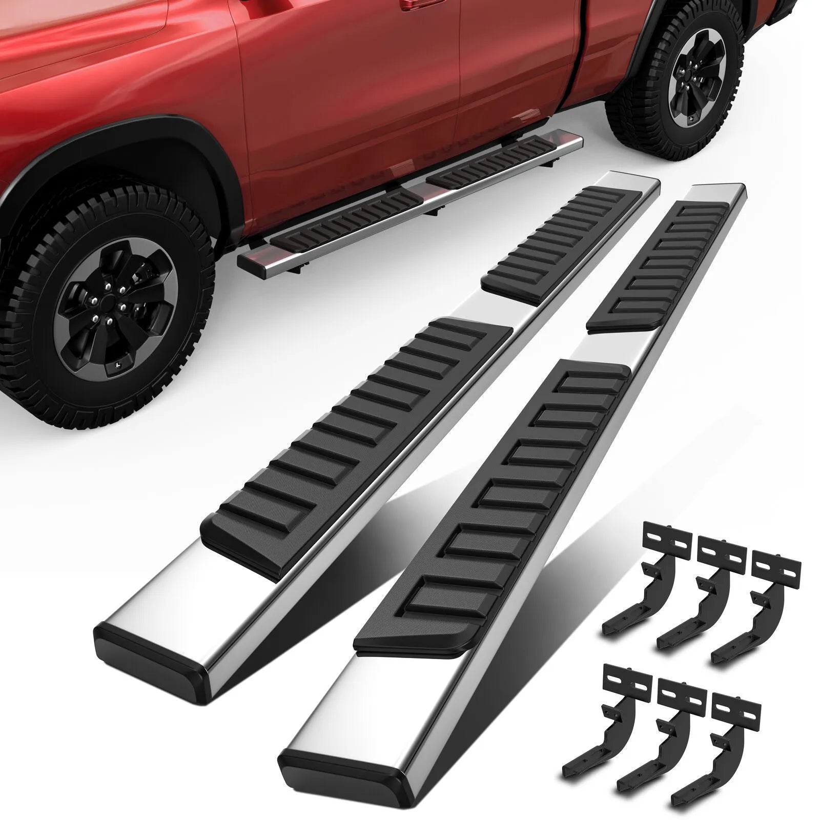 6" Nerf Bar Side Steps For 2009-2018 Dodge Ram 1500 Quad Cab – Polished Stainless Steel